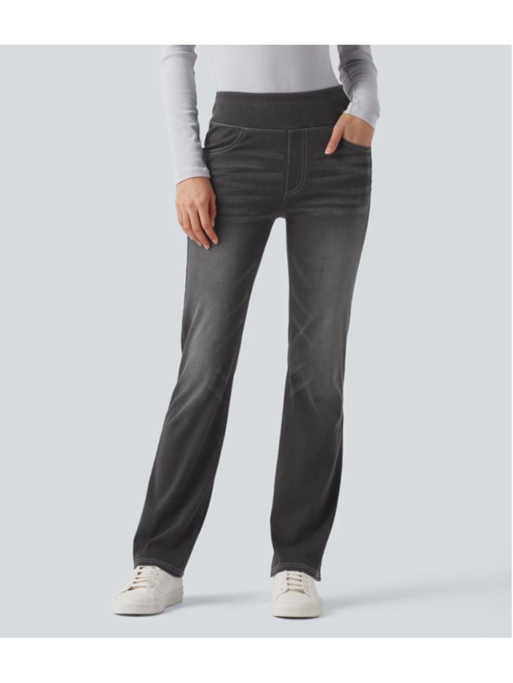 Halara Flex™ High Waisted Casual Bootcut Jeans Charcoal Black Size Medium